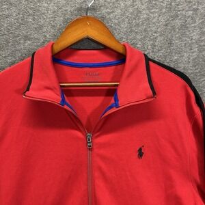 Polo Ralph Lauren Track Jacket Mens L Red Full Zip Long Sleeve Fleece Pony
